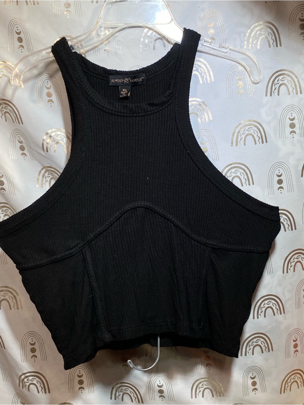 Almost Famous Black Ribbed High Neck Cropped Tank Top